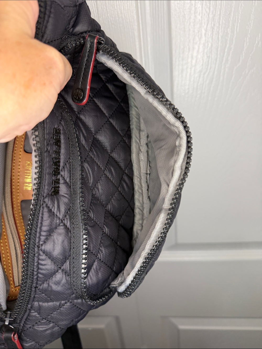MZ Wallace Black Quilted Sling BELT bag with Red Trim - Picture 7 of 8
